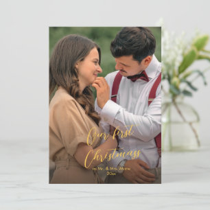 Cartes Pour Fêtes Annuelles Notre premier Noël Chic Script Nom photo