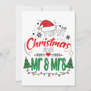 Cartes Pour Fêtes Annuelles Notre premier Noël en tant que M. et Mme Matching 