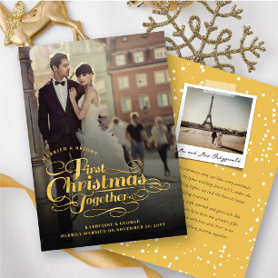 Cartes Pour Fêtes Annuelles Notre premier Noël Ensemble Golden Script Photo