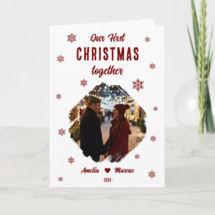 Cartes Pour Fêtes Annuelles Notre Premier Noël Ensemble Photo de Couple
