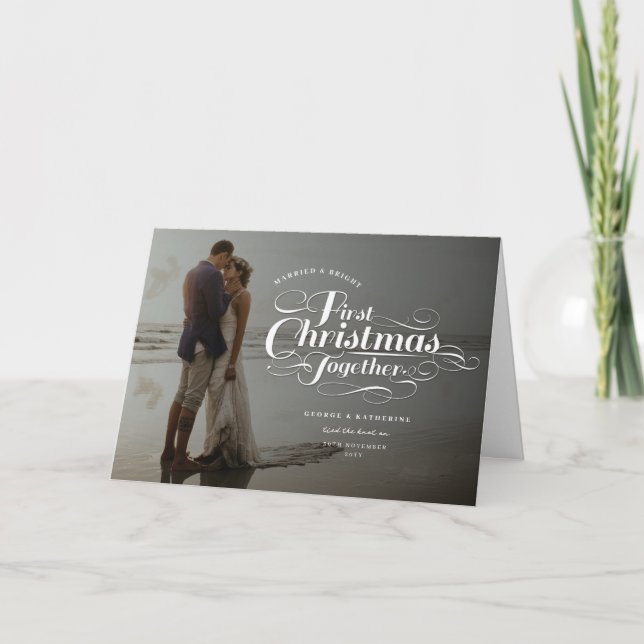 Cartes Pour Fêtes Annuelles Notre premier Noël ensemble photo de script blanc (Devant)