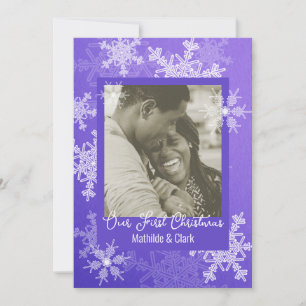 Cartes Pour Fêtes Annuelles Notre premier Noël Indigo Snowflakes Minimaliste