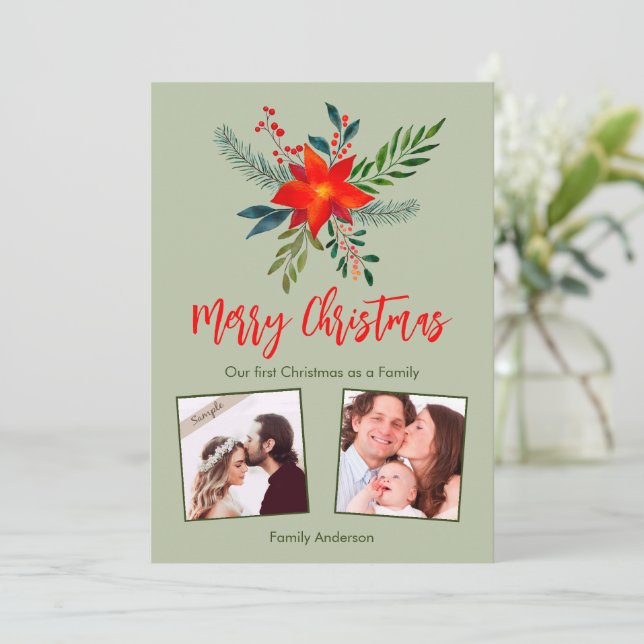 Cartes Pour Fêtes Annuelles Notre première famille de Noël, photo personnalisé (Debout devant)