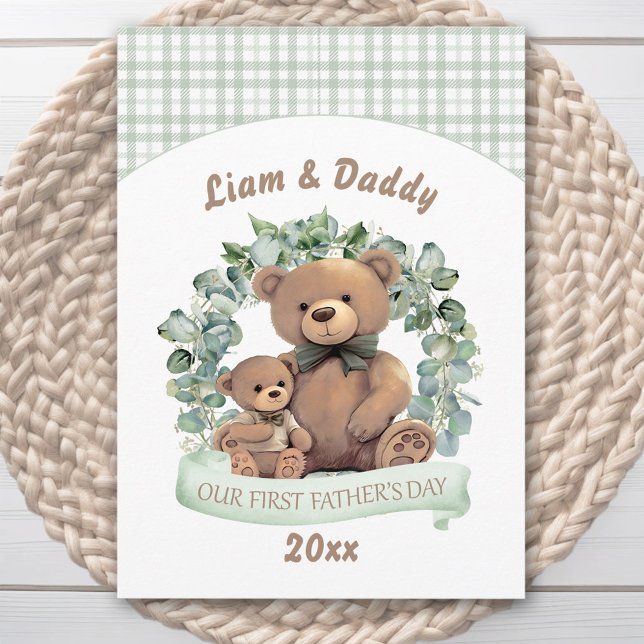 Cartes Pour Fêtes Annuelles Notre première Fête des pères mignonne ours garçon (Our First Father's day Cute Bears Boy Holiday Card)