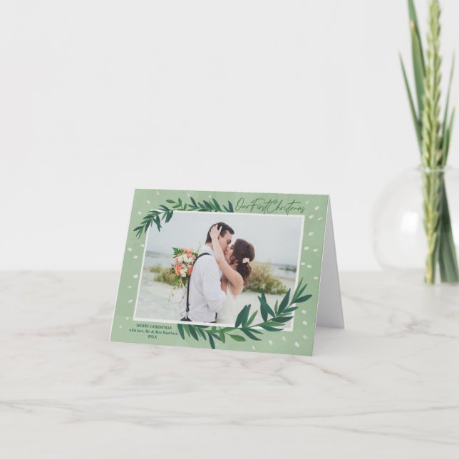 Cartes Pour Fêtes Annuelles Notre première photo botanique moderne de Noël pli (Devant)