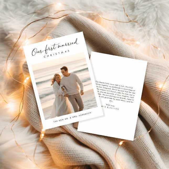 Cartes Pour Fêtes Annuelles Notre première photo côtière de Noël Mariée (Créateur téléchargé)