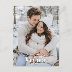 Cartes Pour Fêtes Annuelles Notre première photo de Noël de jeunes mariés pers