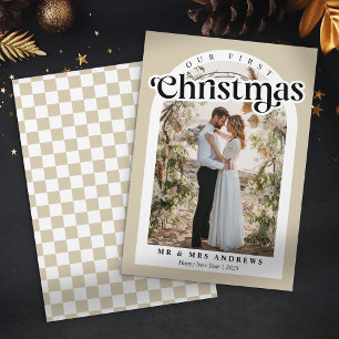 Cartes Pour Fêtes Annuelles Notre Première Photo de Noël Nouvellement Mariés A