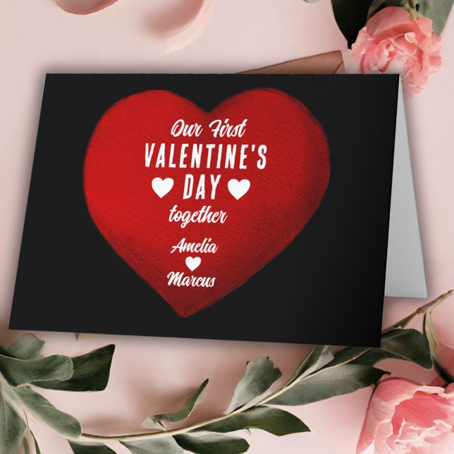 Cartes Pour Fêtes Annuelles Notre première Saint-Valentin Ensemble Coeur Coupl (Créateur téléchargé)