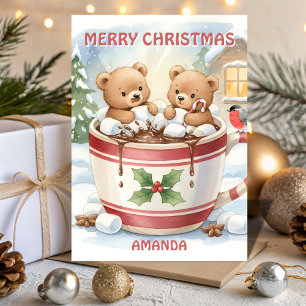Cartes Pour Fêtes Annuelles Nounours de Noël au cacao chaud cosy pour enfants