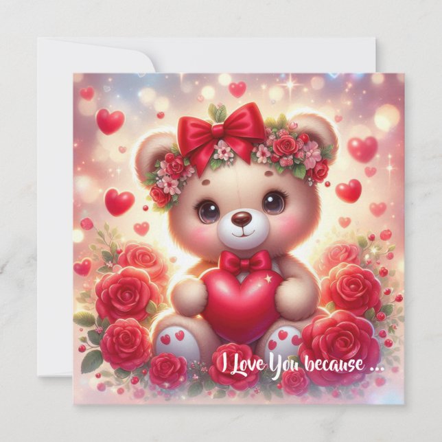 Cartes Pour Fêtes Annuelles Nounours mignon pour la Saint-Valentin avec cœur r (Devant)