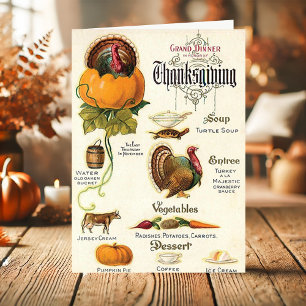 Cartes Pour Fêtes Annuelles Nourriture de Grand Dîner Vintage pour l'Action de