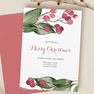 Cartes Pour Fêtes Annuelles Nous avons déménagé aquarelle Noël botanique