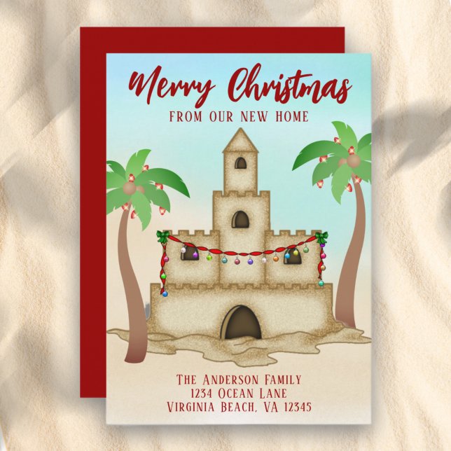 Cartes Pour Fêtes Annuelles Nous avons déménagé Sandcastle New Beach Accueil N (Créateur téléchargé)