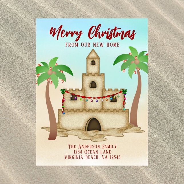 Cartes Pour Fêtes Annuelles Nous avons déménagé Sandcastle New Beach Accueil N (Créateur téléchargé)
