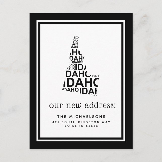 Cartes Pour Fêtes Annuelles Nous avons déménagé | Typographie de l'Idaho (Devant)