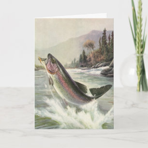 Cartes Pour Fêtes Annuelles Nous Vous Poissons Un Joyeux Noël, Truite Vintage