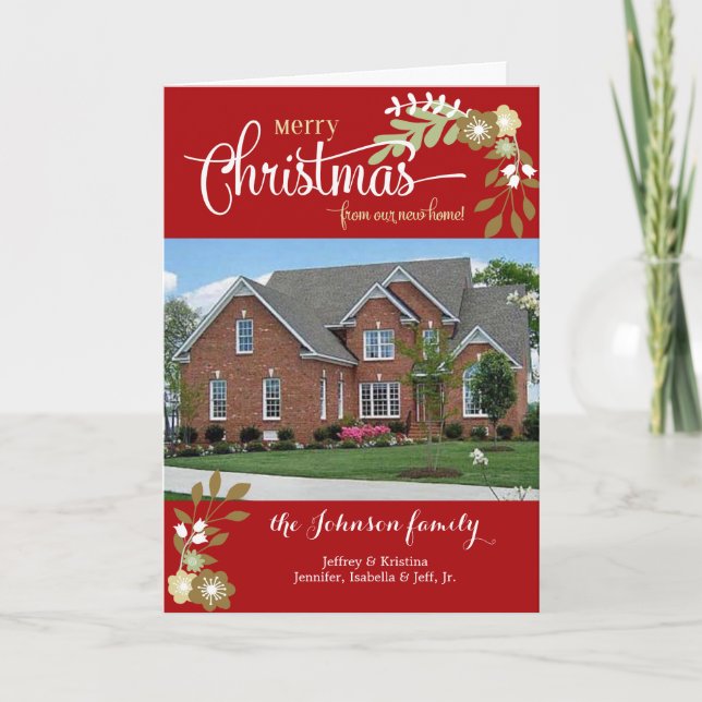 Cartes Pour Fêtes Annuelles Nouveau Accueil Noël moderne floral personnalisé p (Devant)