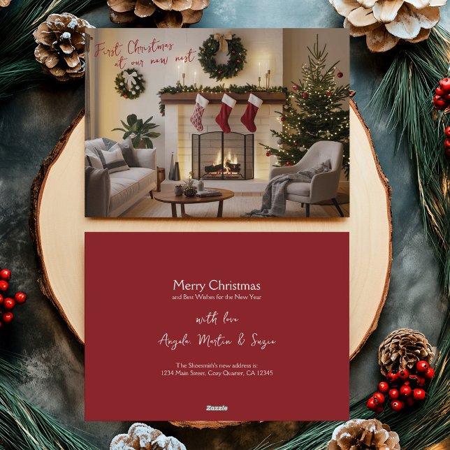 Cartes Pour Fêtes Annuelles Nouveau Accueil Photo Premier Noël à New Nest (Photo Christmas Card from New Home .. Holiday Moving Announcement Cards by Darling & May)
