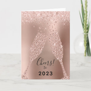 Cartes Pour Fêtes Annuelles Nouvel An 2023 Rose Parties scintillant métal or