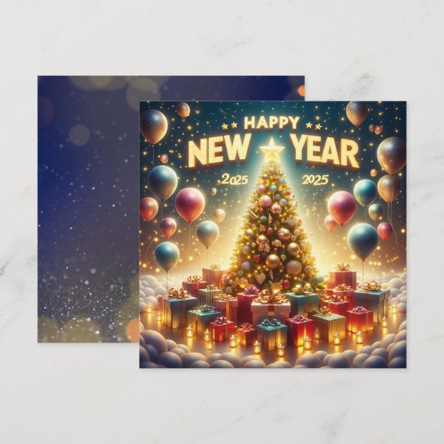 Cartes Pour Fêtes Annuelles Nouvel An 2025 lumineux et festif (Devant / Derrière)
