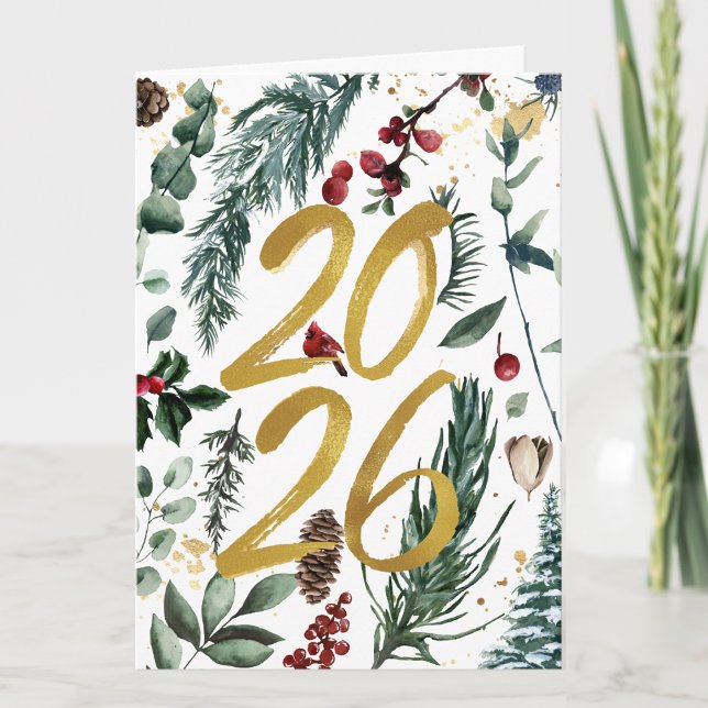 Cartes Pour Fêtes Annuelles Nouvel An 2026 | Entreprise festive Épinette de pi (Créateur téléchargé)