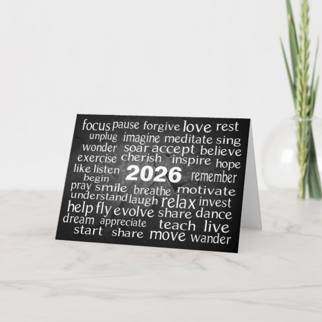 Cartes Pour Fêtes Annuelles Nouvel An 2026 Nuage de mots (Devant)