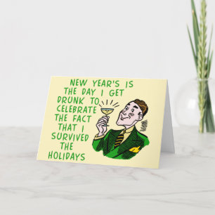 Cartes Pour Fêtes Annuelles Nouvel An amusant Boire Rétro Homme avec Champagne