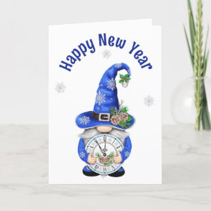 Cartes Pour Fêtes Annuelles Nouvel an bleu glacé avec horloge
