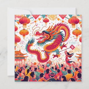 Cartes Pour Fêtes Annuelles Nouvel An chinois 2024 Année du Dragon