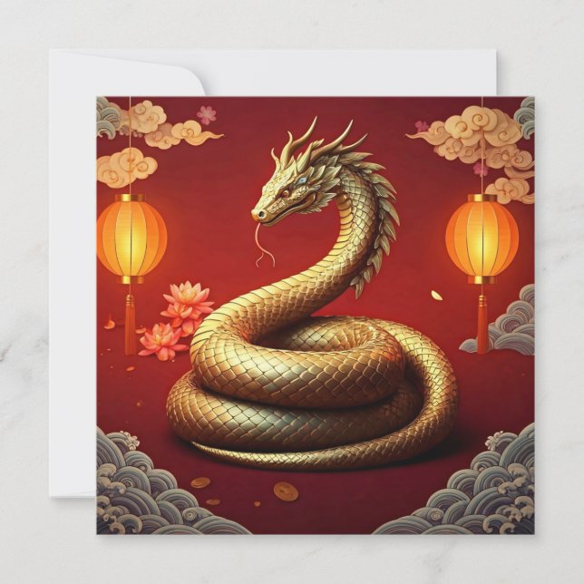 Cartes Pour Fêtes Annuelles Nouvel An chinois 2025 Année du serpent (Devant)