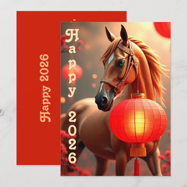 Cartes Pour Fêtes Annuelles Nouvel an chinois 2026 (Devant / Derrière)