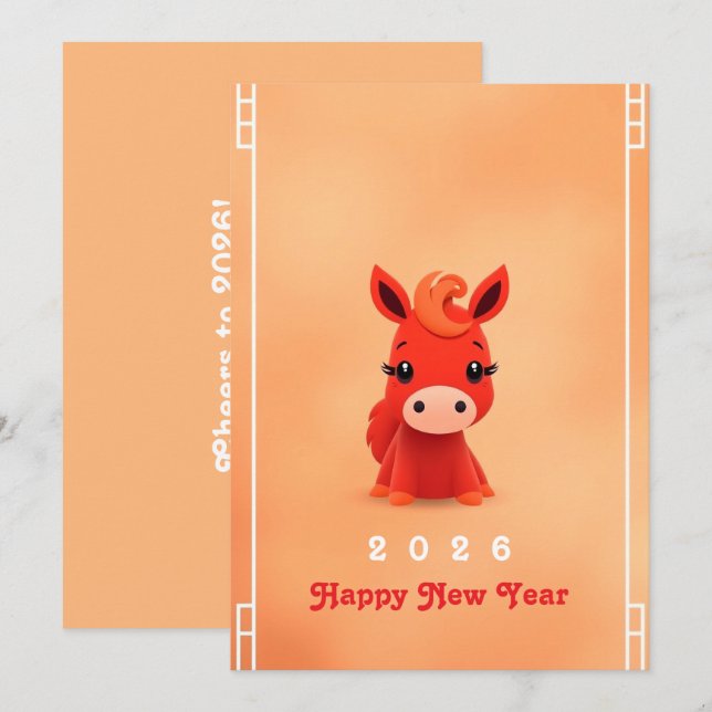 Cartes Pour Fêtes Annuelles Nouvel an chinois 2026 (Devant / Derrière)