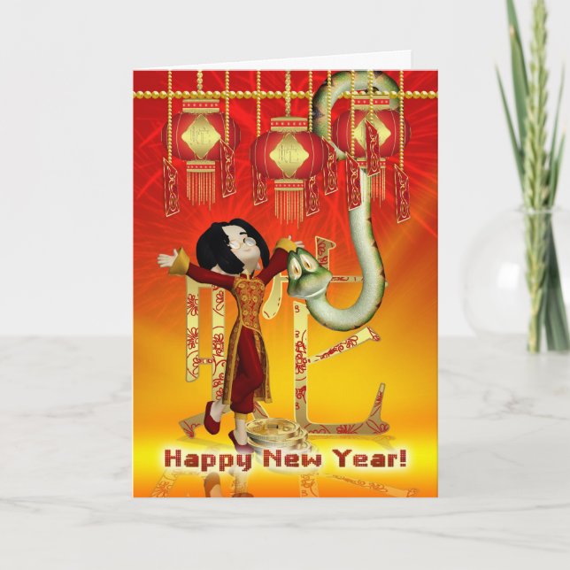 Cartes Pour Fêtes Annuelles Nouvel An Chinois - Année Du Serpent Avec Garçon (Devant)