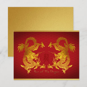 Cartes Pour Fêtes Annuelles Nouvel An chinois Double Dragon Anniversaire HPc
