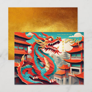 Cartes Pour Fêtes Annuelles Nouvel An chinois du Dragon 2024 HPC3