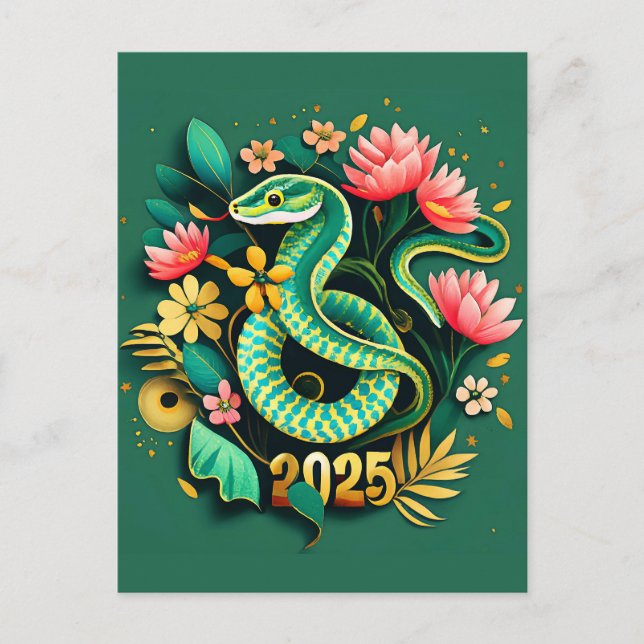 Cartes Pour Fêtes Annuelles Nouvel An chinois du serpent à bois 2025 pour femm (Devant)