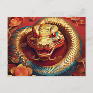 Cartes Pour Fêtes Annuelles Nouvel An chinois personnalisé Serpent Gold Bleu R