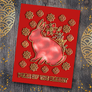 Cartes Pour Fêtes Annuelles Nouvel An Chinois Rouge Or Année Du Lapin 2023
