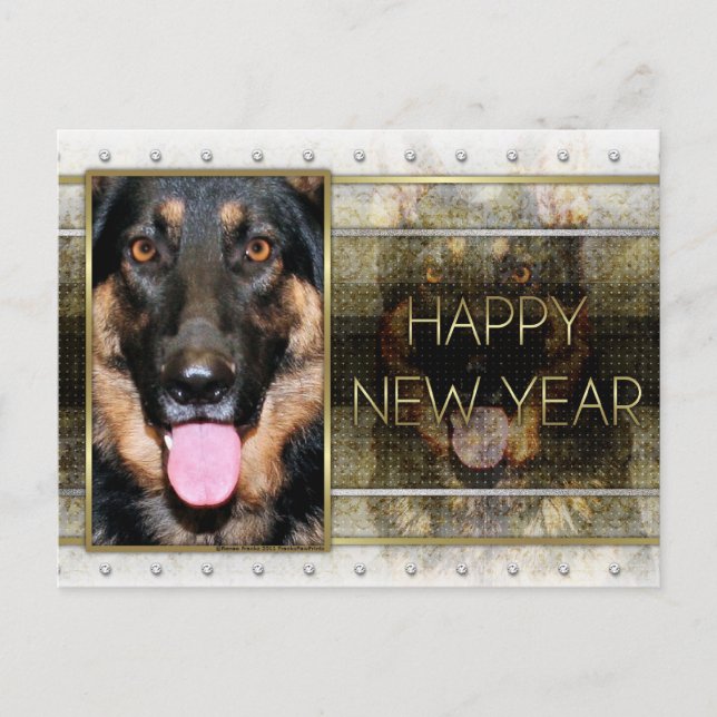 Cartes Pour Fêtes Annuelles Nouvel An - Elégance d'or - Berger allemand Kuno (Devant)