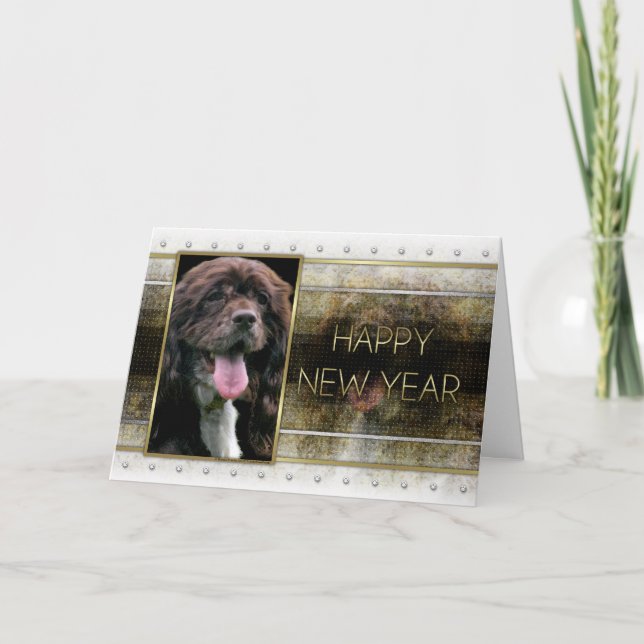 Cartes Pour Fêtes Annuelles Nouvel An - Golden Elegance - Cocker Spaniel (Devant)