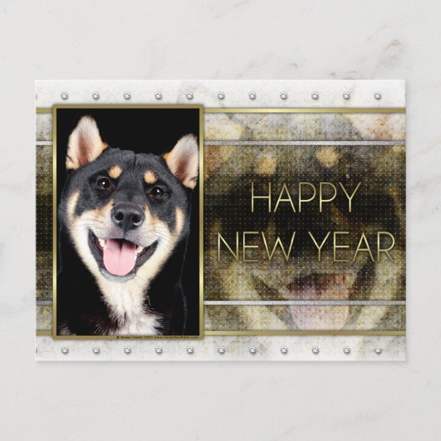 Cartes Pour Fêtes Annuelles Nouvel An - Golden Elegance - Shiba Inu - Hachi (Devant)