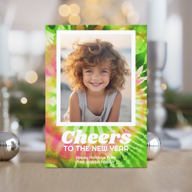 Cartes Pour Fêtes Annuelles Nouvel An Joyeux teint coloré moderne - Photo (Retro Tie Dye Pattern Christmas Card. Add a little color to your holiday with this online photo card)