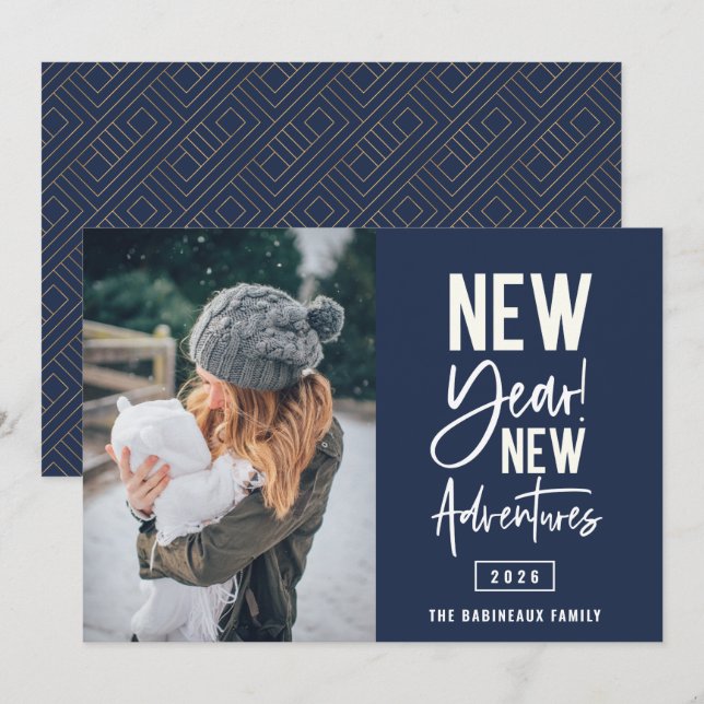 Cartes Pour Fêtes Annuelles Nouvel An New Adventures Photo Holiday Card (Devant / Derrière)
