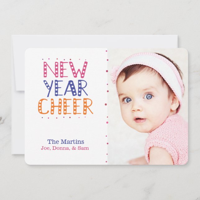 Cartes Pour Fêtes Annuelles Nouvel An PERSONNALISABLE Couleurs vives (Devant)