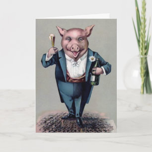 Cartes Pour Fêtes Annuelles Nouvel an vintage de porc