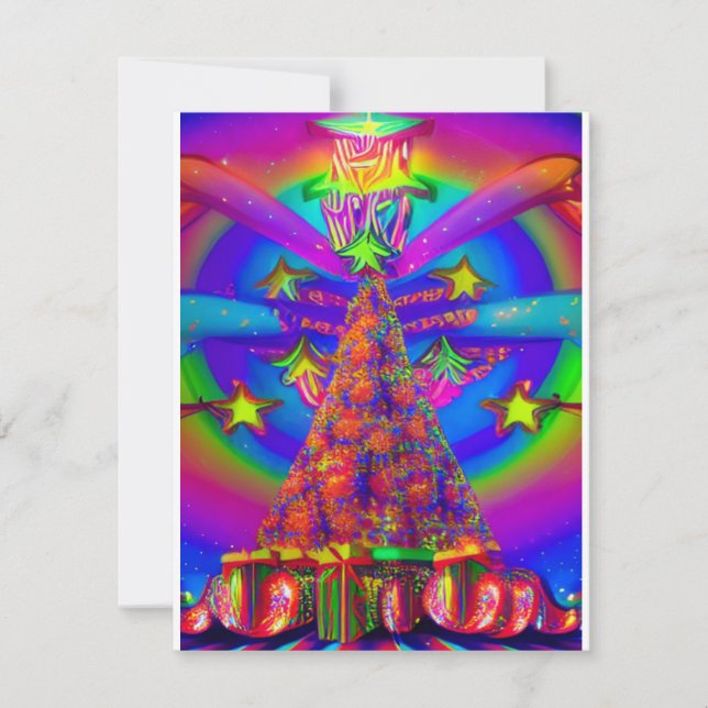 Cartes Pour Fêtes Annuelles Nouvel arbre de Noël brillant psychédélique abstra (Devant)