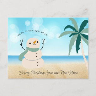 Cartes Pour Fêtes Annuelles Nouvelle adresse Sandy Snowman Palm Tree on Beach