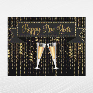 Cartes Pour Fêtes Annuelles Nouvelle année Champagne Noir Or Élégant