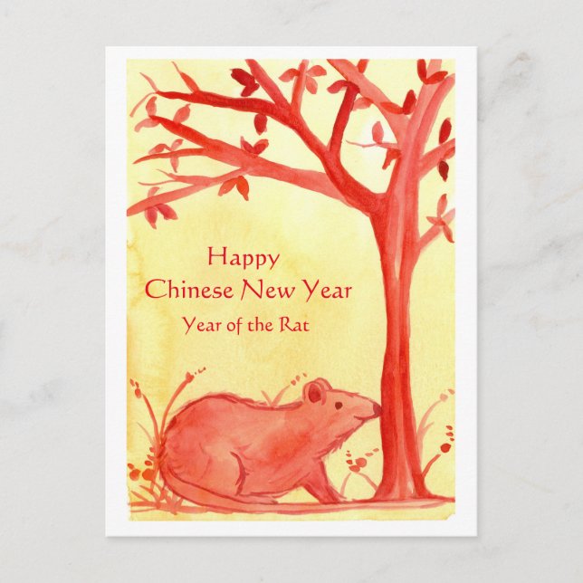Cartes Pour Fêtes Annuelles Nouvelle année chinoise heureuse de l'aquarelle de (Devant)
